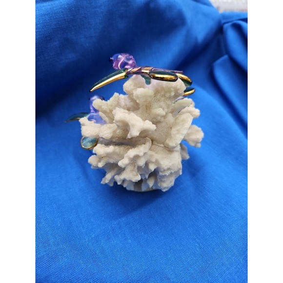 Art Glass Hand Blown 3 Sea Turtles Ocean Coral Scene Gold Gilt Marine Coastal 5" - Picture 7 of 11